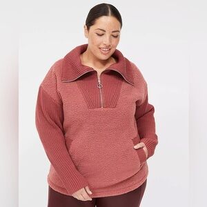LIVI Zip-Front Sherpa Sweater-Mix Pullover